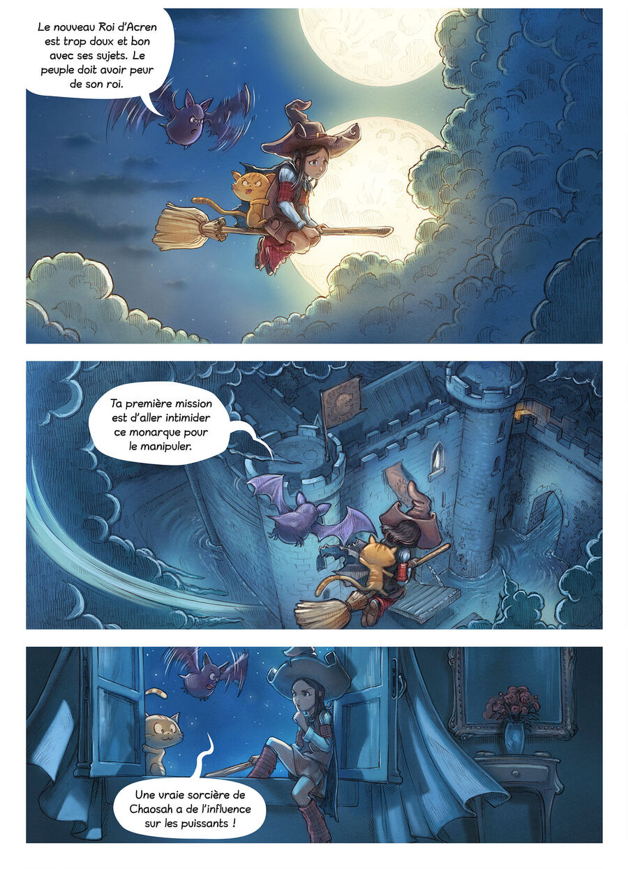 Page 3 de l'épisode 11 de Pepper&Carrot : Pepper, une jeune sorcière aux cheveux sombres, et son chat roux Carrot.