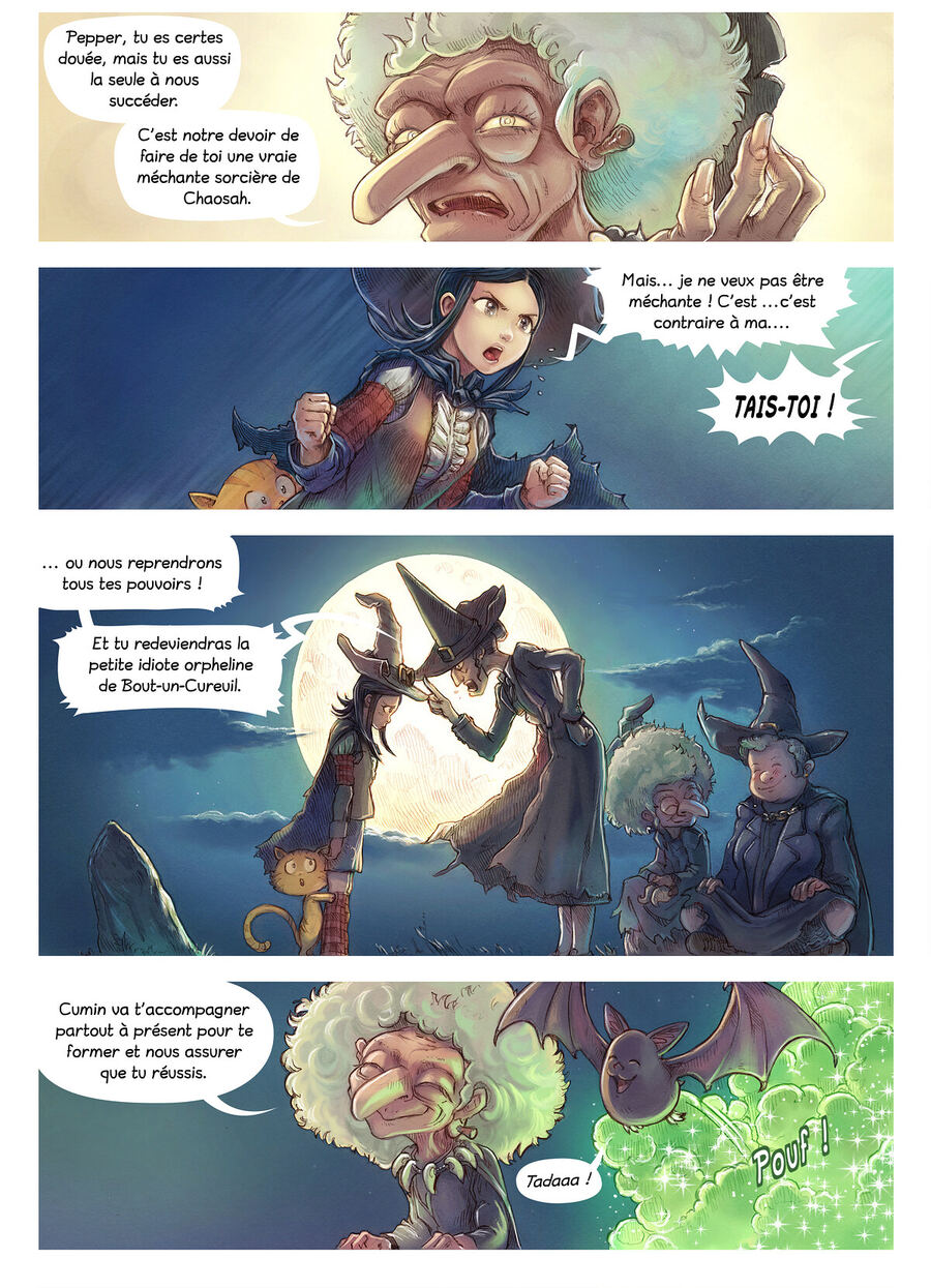 Page 2 de l'épisode 11 de Pepper&Carrot : Pepper, une jeune sorcière aux cheveux sombres, et son chat roux Carrot.
